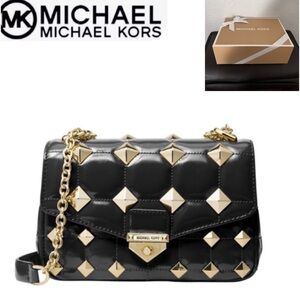 NWT MICHAEL KORS SOHO SMALL STUDDED QUILTED PATENT LEATHER SHOULDER BAG GIFT BOX